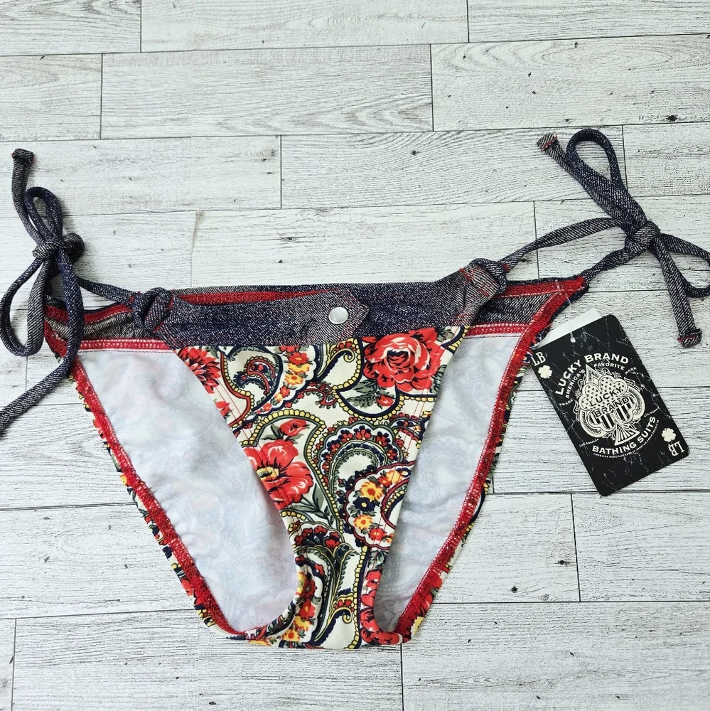 Lucky Brand Floral Paisley Side Tie Hipster Bikini Bottom NEW - Picture 1 of 7